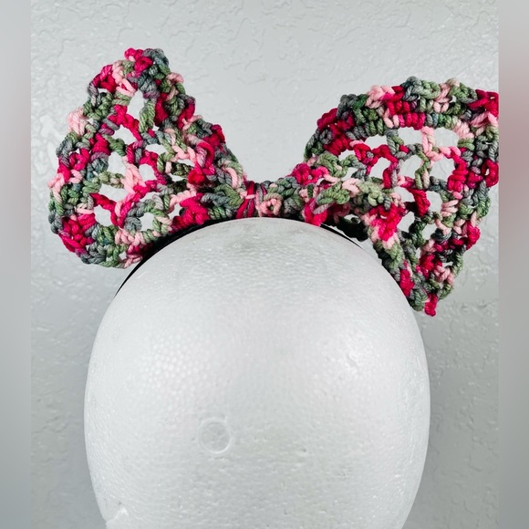 Crochet Bow Headband Multi Color Pink - Picture 3 of 4